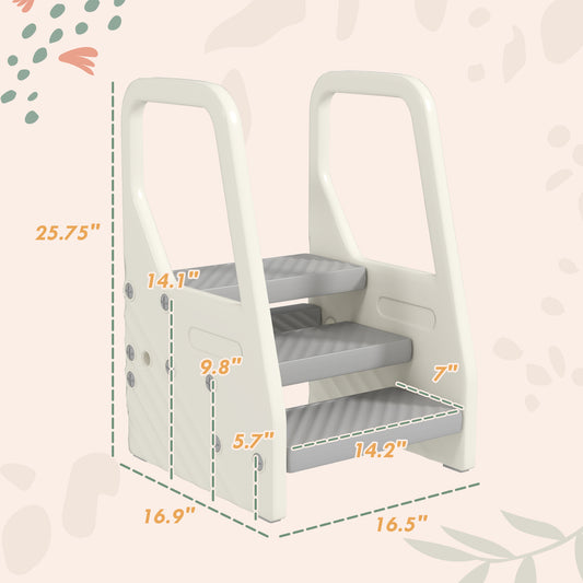 Adjustable 3 Step Toddler Tower With Handles, Non-slip Surface & Foot Pads, Gray