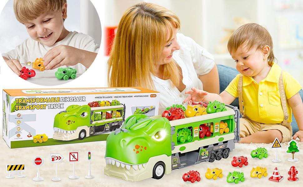 Dinosaur-shaped Children's Storage Catapult Track Toy, Randomly Equipped With Dinosaur Car Road Sign And Roadblock Set.
