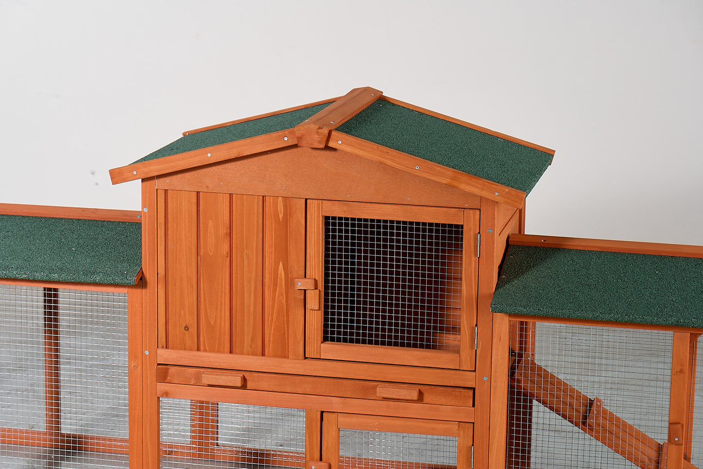 Large Wooden Rabbit Hutch, Outdoor Bunny Cage With Spacious Run, Waterproof Asphalt Roof, Pull-Out Tray And Ramp, Fir Wood Pet House For Rabbits, Chickens And Small Animals Brown & Green
