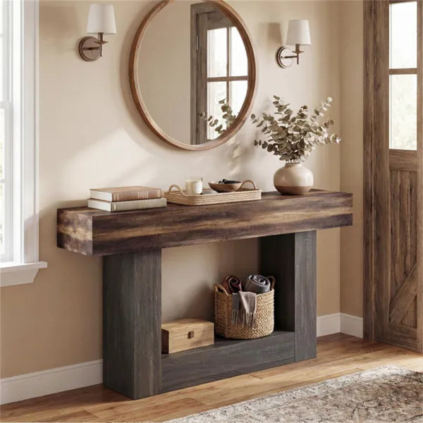 63" Long Narrow Entryway Table With Anti-Tip Safety, Farmhouse Sofa Console Table With 2-Tier Storage For Living Room Hallway Foyer