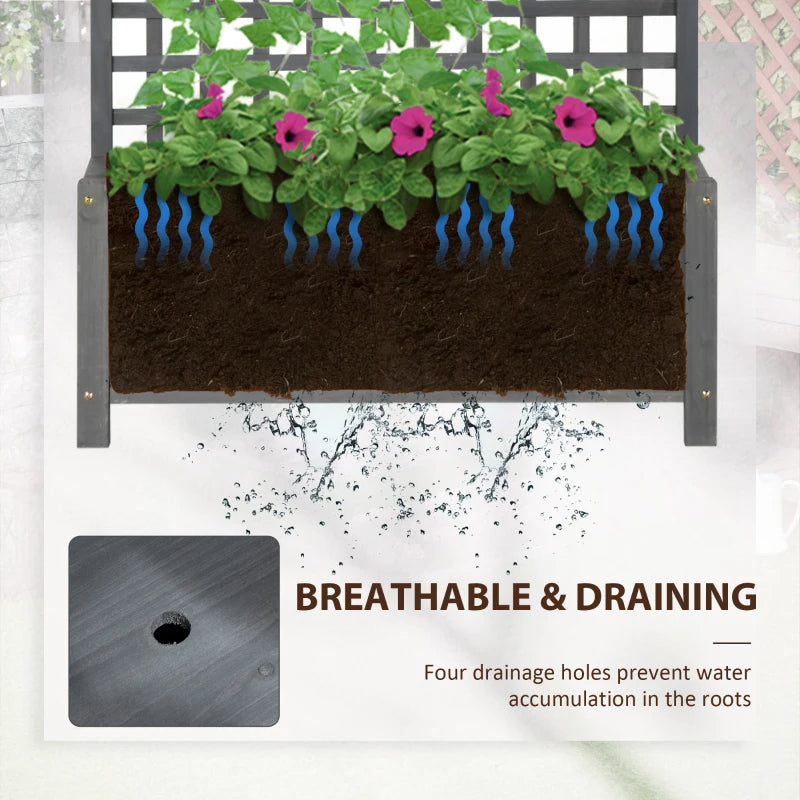Wood Planter With Trellis For Vine Climbing, Raised Garden Bed, Privacy Screen For Backyard, Patio, Dark Gray