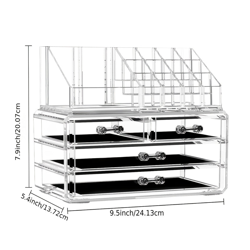 Clear Acrylic Clear Dustproof Makeup Storage, Organizer Drawers Large Skin Care Cosmetic Display Cases For Bathroom Stackable Storage Box With 4 Drawers For Vanity