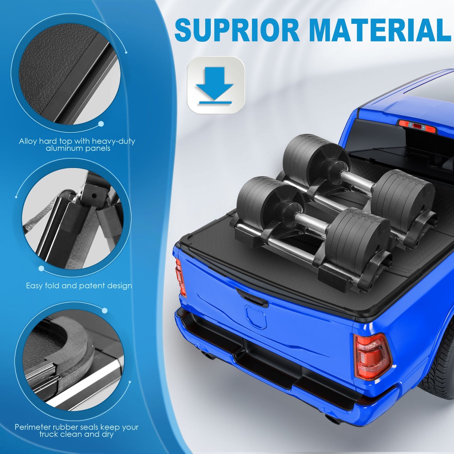Tri-Fold 5 FT Hard Truck Bed Tonneau Cover For T Oyota 2016-2023 Tacoma W  Lamp--A86315-89M42404S