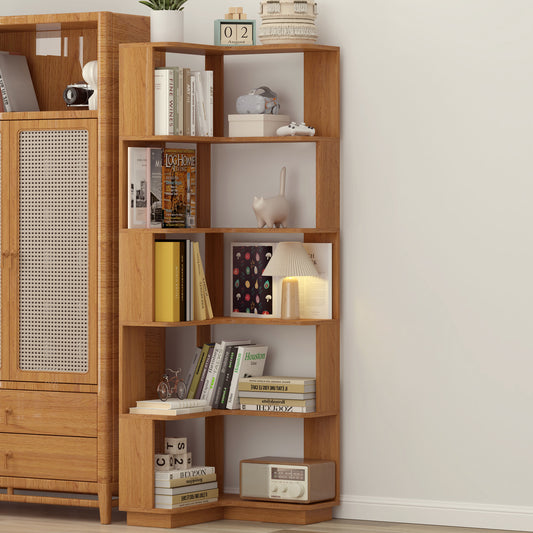 6 Tier Freestanding L-Shaped Corner Bookshelf For Living Room, Bedroom, Wooden Bookcase With Anti-drop Panle And Anti Tipping Device, Display Shelf Open Storage Rack Organizer For Home Office DARK OAK