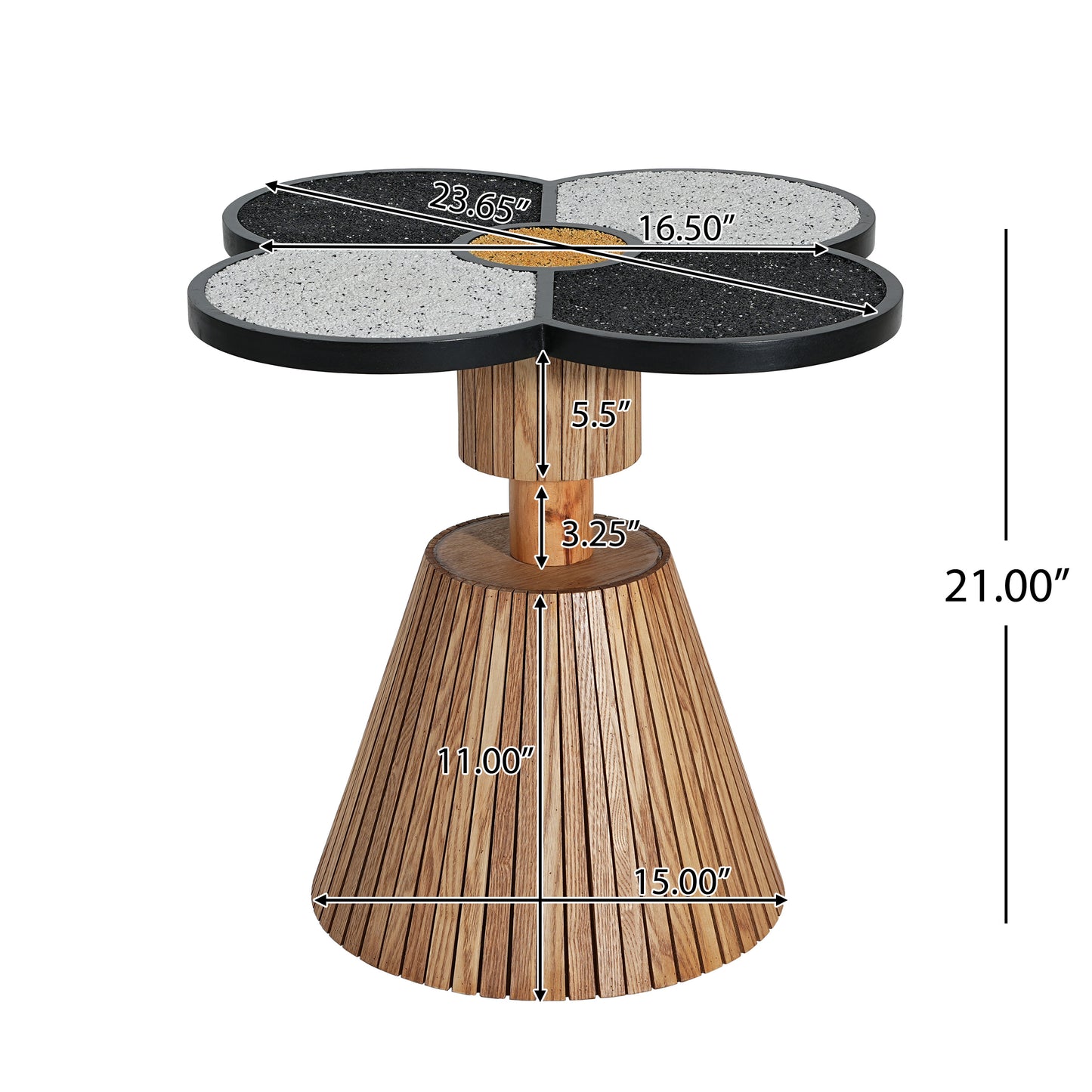 Unique Four Leaf Clover Side Table For Living Room, Bedroom & Small Spaces  Decorative Accent Table With Wood Grain Base