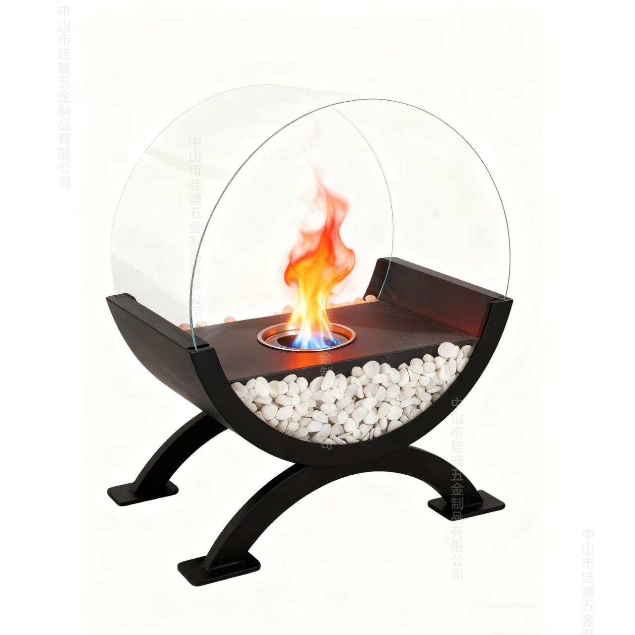 Large Round Glass Tabletop Fireplace  Portable Fire Bowl Clean Burning Fire Pit For Indoor, Outdoor, Patio & Party Events