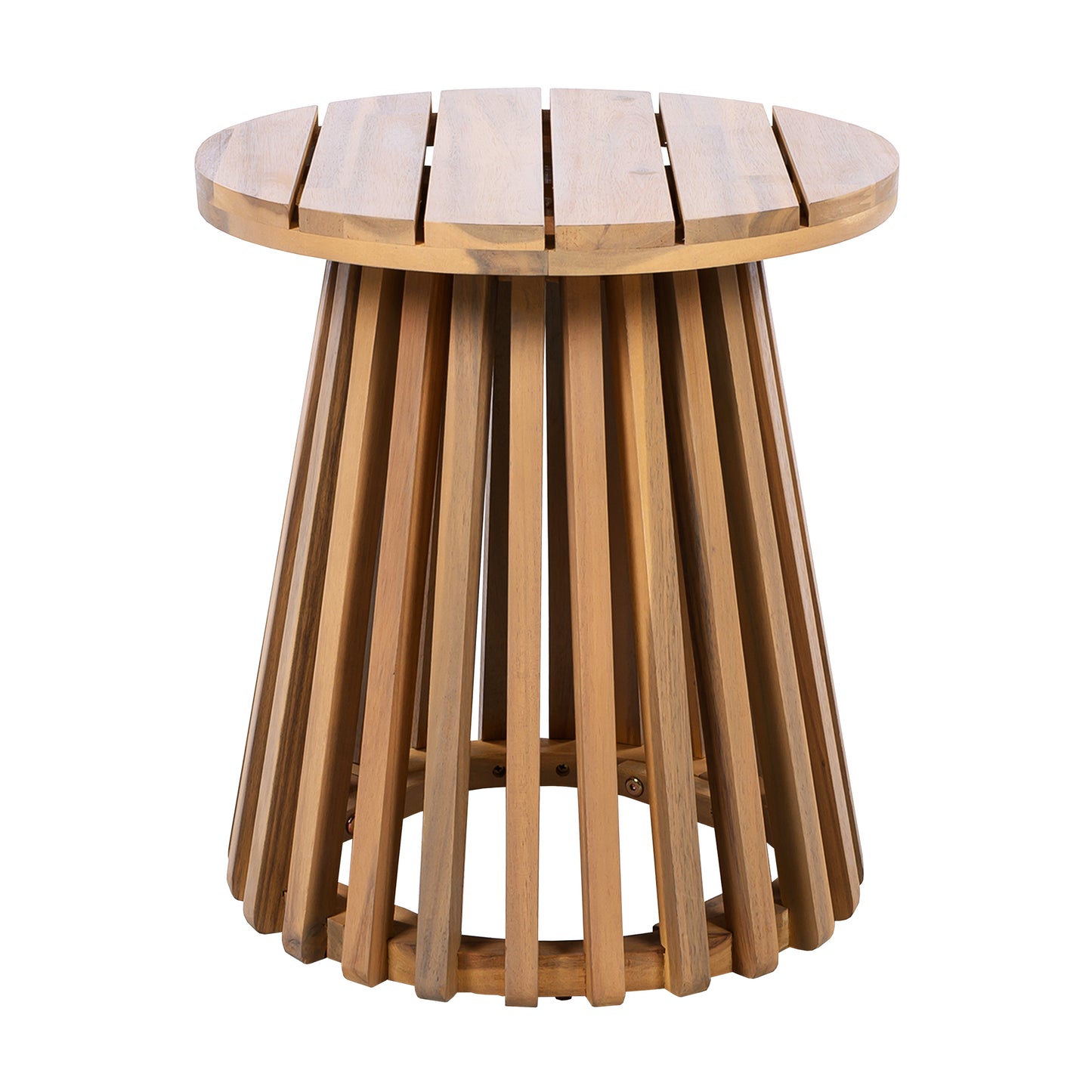 Outdoor Acacia Wood Patio Side Table, Round Coffee Table For Backyard, Lawn, Balcony,Light Teak