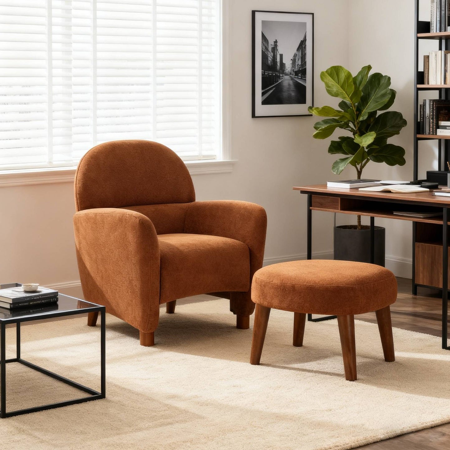 Modern Lazy Chair With Footrest Ottoman - Upholstered Leisure Sofa Chair, Reading Corner Chair For Small Space