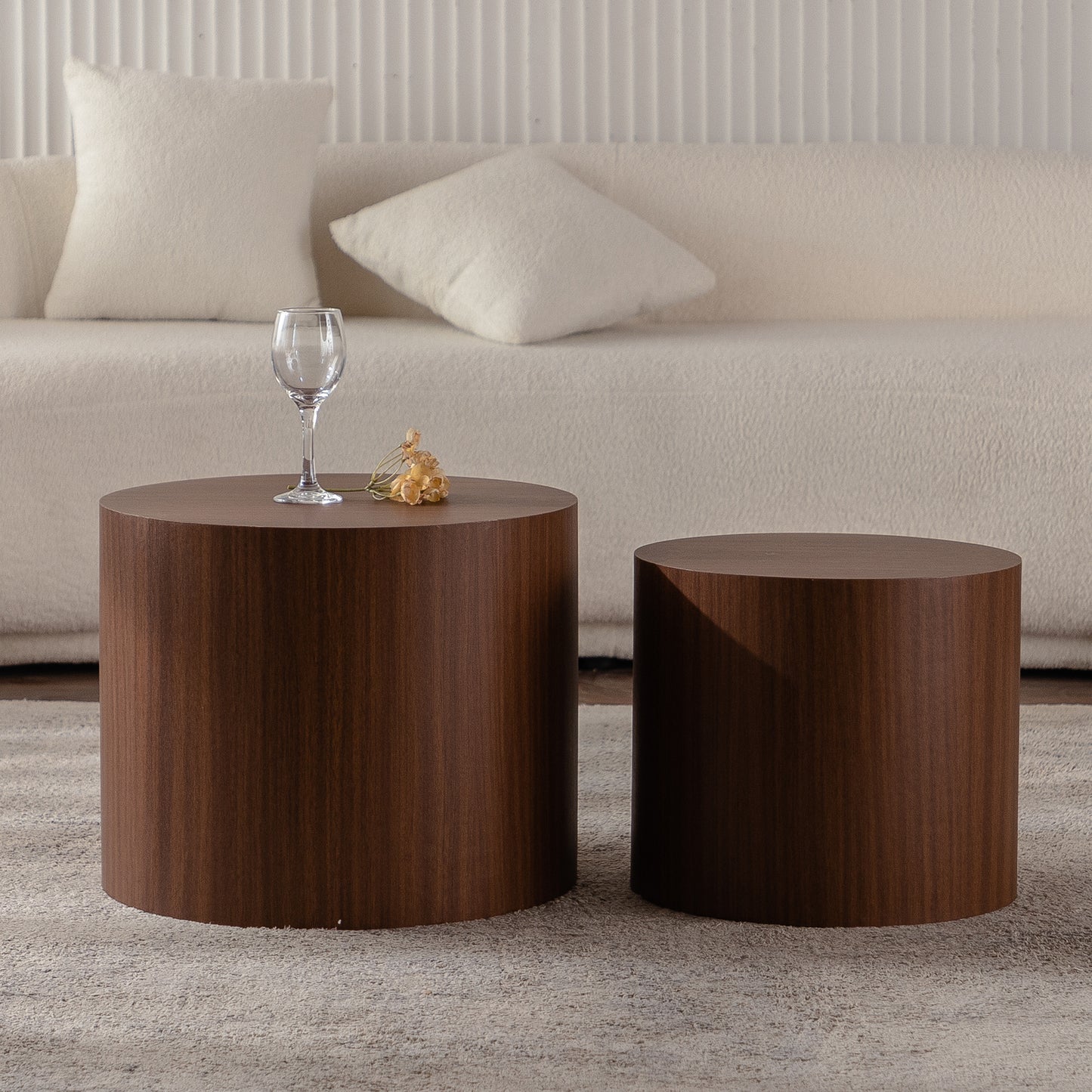 Nesting Coffee Table Set Of 2 Round Wooden Coffee Tables Circle Modern Table For Small Space Living Room Bedroom Accent End Side Table