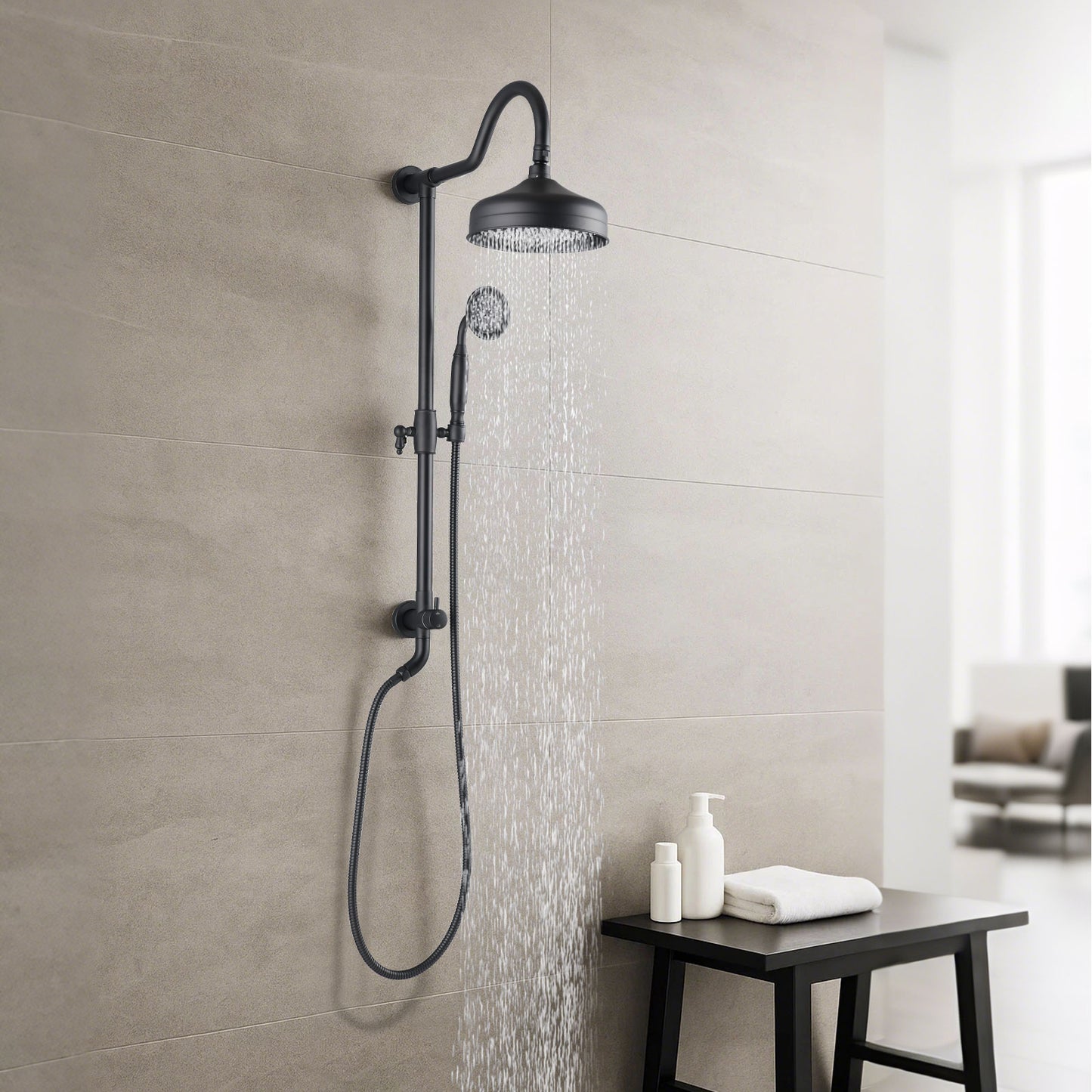 8-Inch Complete Rain Shower Combo System, Air-Injection Rainfall Spray, 3-Function Hand Shower, Wall Mounted In Matte Black