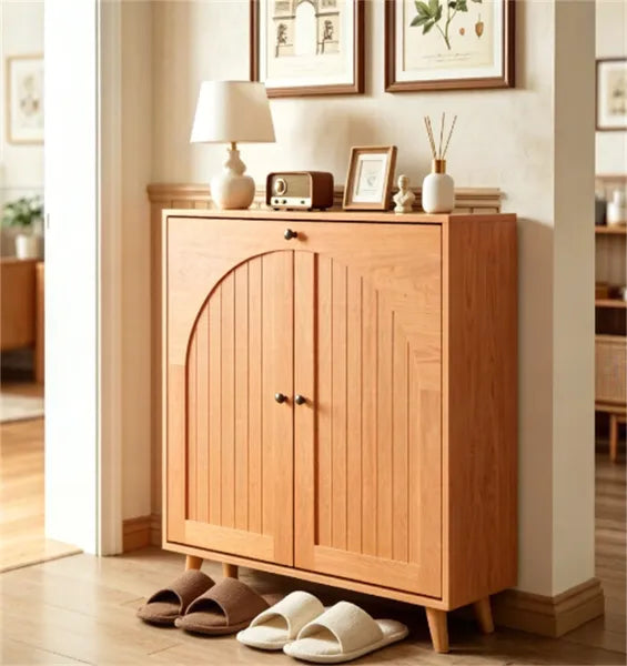 Narrow Shoe Cabinet With 2 Flip Drawers, Slim Freestanding Shoe Storage Cabinet With Adjustable Shelves, Anti-Tipping Hidden Shoe Organizer