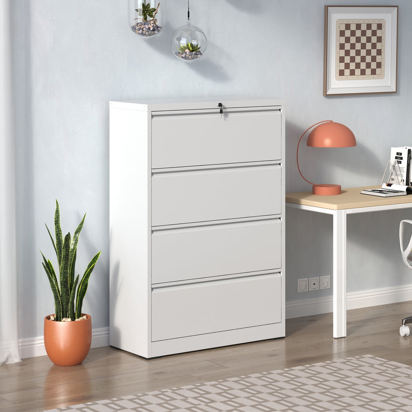 4 Drawer Lateral File Cabinet, Heavy Duty Metal Filing Cabinet, 35.4 Inch Wide Locking File Cabinet For Home Office, Space-Saving Vertical Storage With Anti-Tip Interlock, For Letter Legal A4 Files