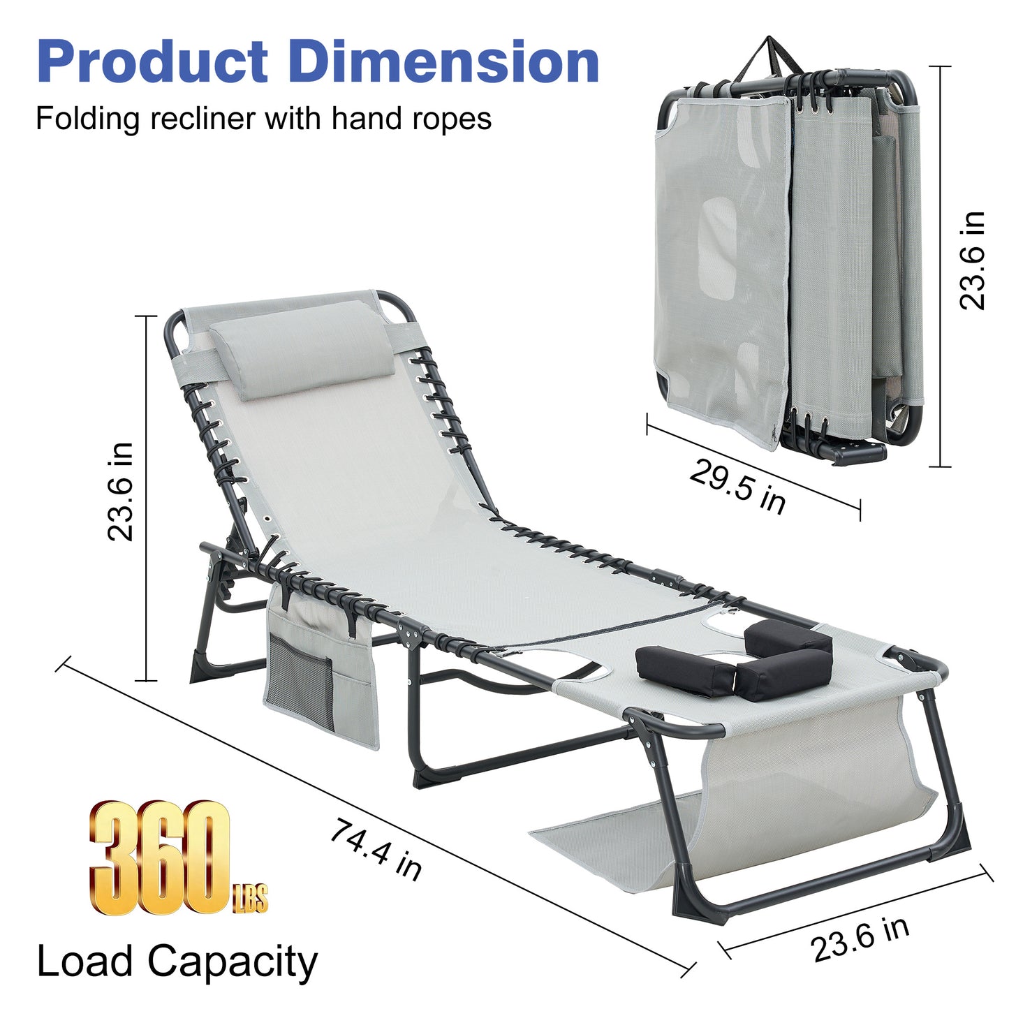 Face Down Chaise Lounge Chair 5-Position Adjustable Sunbathing, Foldable Tanning Chair With Face& Arm Holes, Outdoor Recliner Chair For Pool, Beach, Patio, Lawn  Gray, 2 Pcs