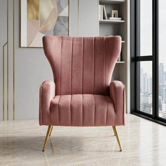 Velvet Accent Chair With Metal Legs, Modern Upholstered Armchair, Wingback Side Chair For Living Room Bedroom Small Spaces