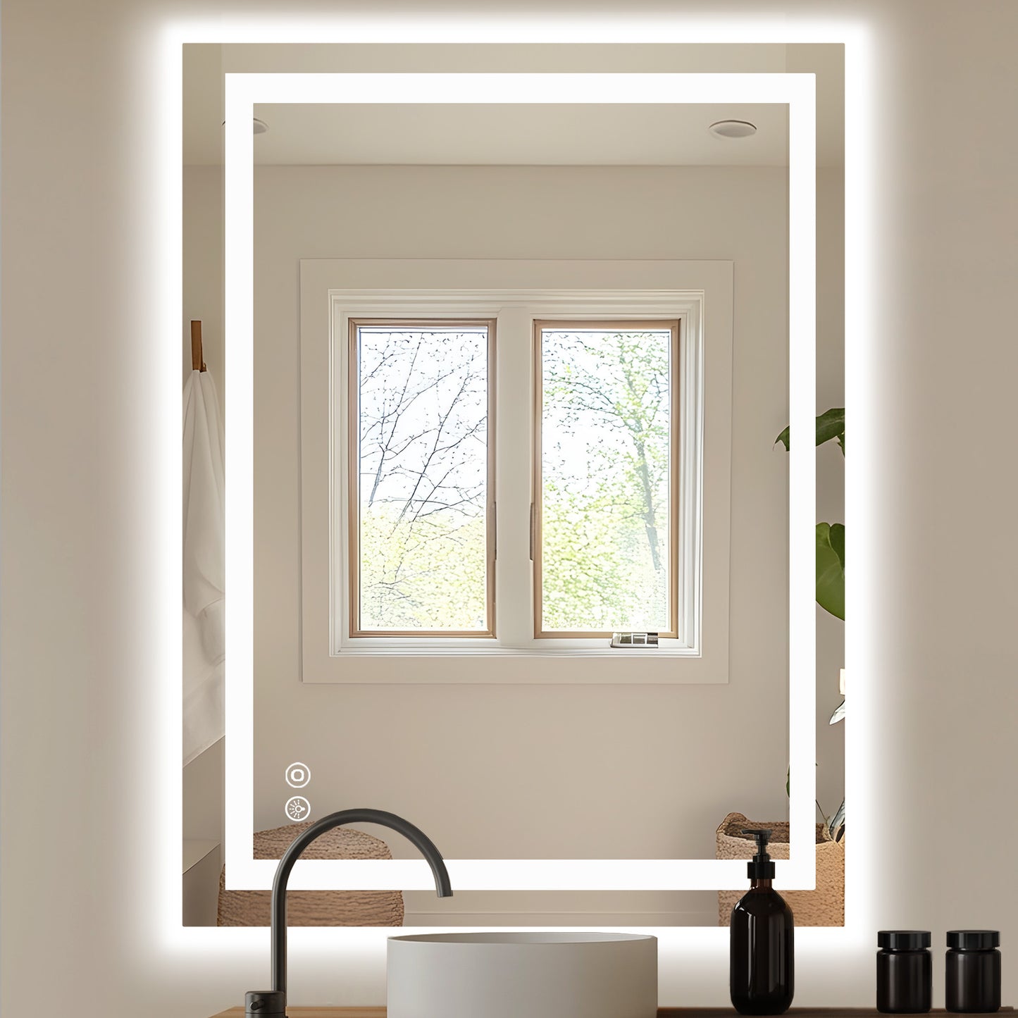 Anti-fog LED Bathroom Mirror With Dual Light Source And Three Lighting Modes--36x48