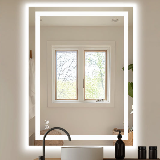 Anti-fog LED Bathroom Mirror With Dual Light Source And Three Lighting Modes--36x48