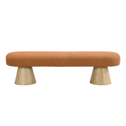Dining Bench For Dining Room, Upholstered Bedroom End Of Bed Entryway Bench, Boucle Ottoman For Living Room, 64 L Orange Stool Top, 300 LBS Weight Capacity
