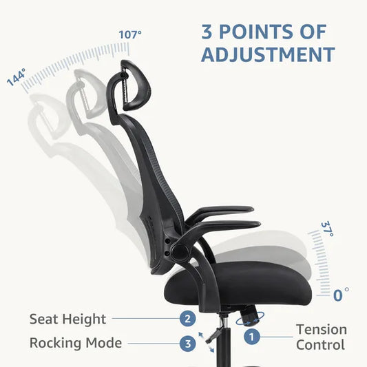Ergonomic Office Computer Desk Chair, Mesh High Back Rolling Swivel Adjustable Task Chair With Headrest And Flip-up Armrests, Chair With Wheels, Black