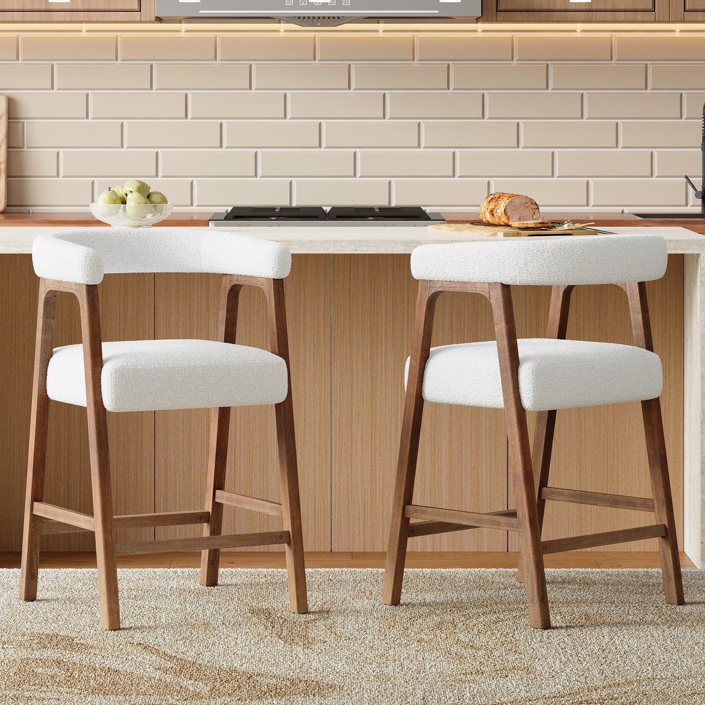 26 Seat Height Bar Stools With Back,  Comfortable Counter Stools For Kitchen Island Dining Room, Set Of 2