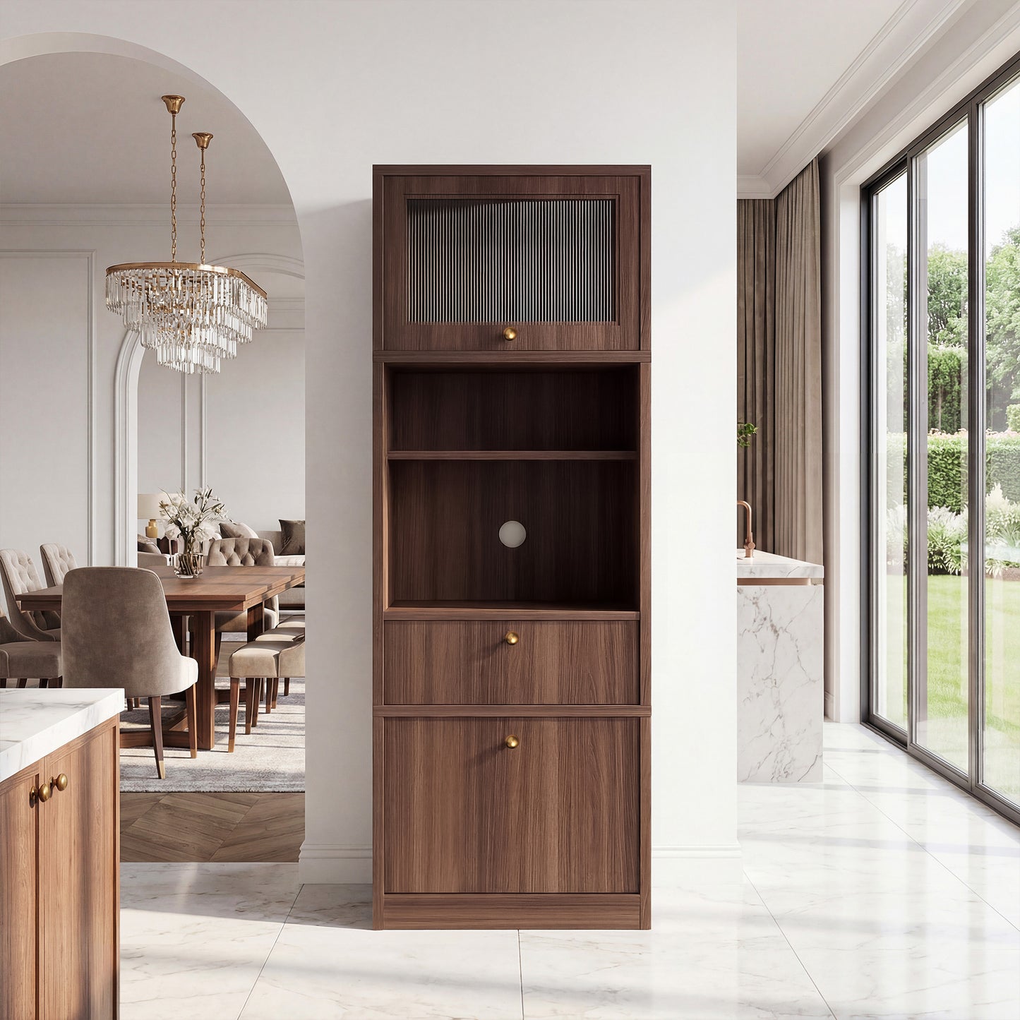 Tall Pantry Cabinet 71 Inch Freestanding Storage Cabinet With Doors And Shelves, Adjustable Shelves, Drawer & Anti-Tip Kit, E1-Grade Wood, Walnut For Kitchen Pantry, Bathroom Storage Cabinet
