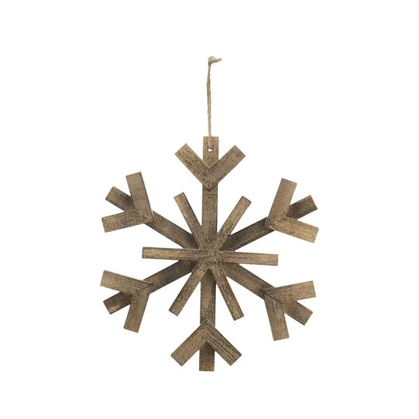 17.7inch X 17.7inch Large Fir Wood Snowflake Ornaments, Hanging Home Decor Accents For Christmas Tree, Wall Art, Holiday Display, Set Of 2