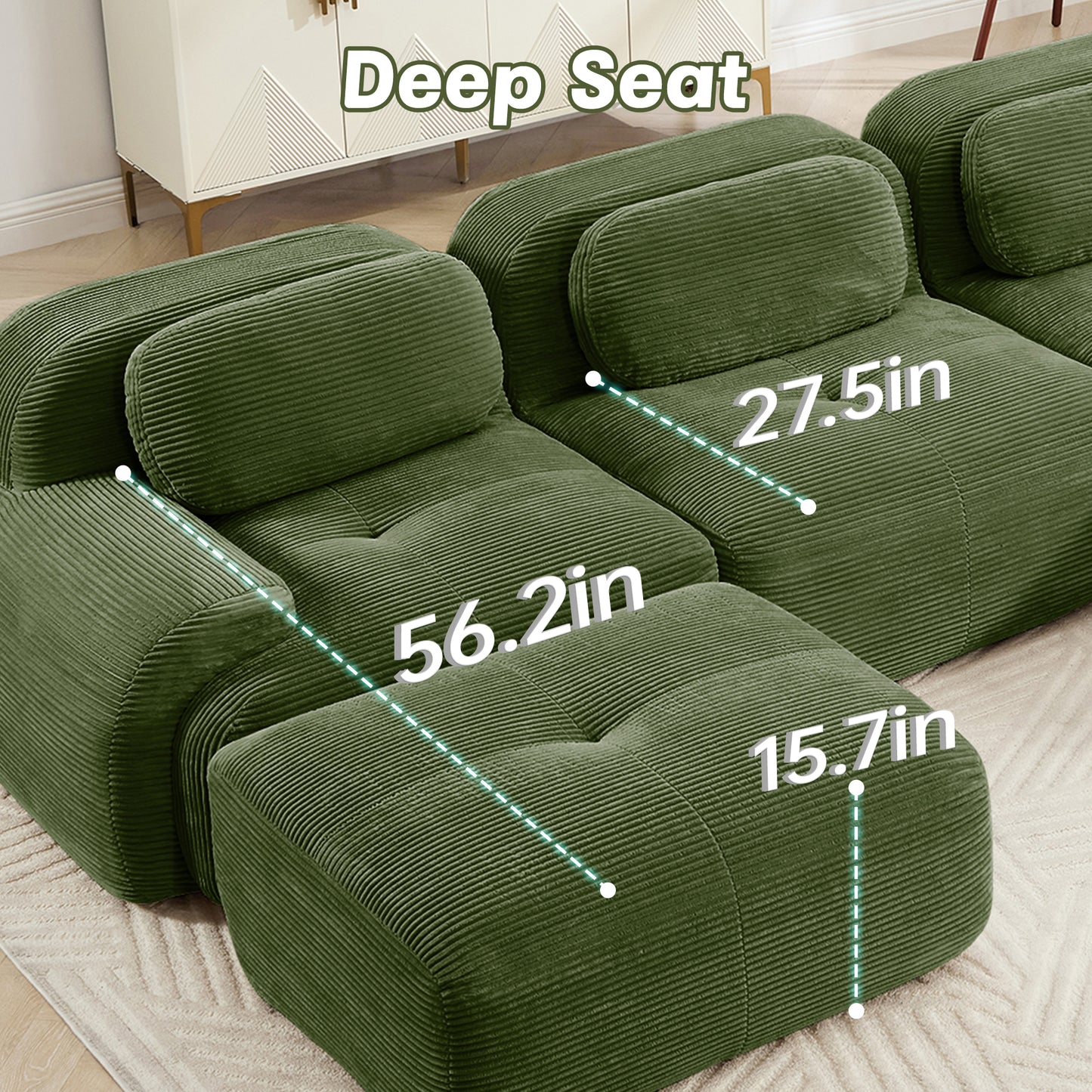 U-shaped Modular Sofa PremiumCorduroy Fabric Fabric No Assembly Anti-slip Design Pet-friendly Extra-wide Curved Armrests 32D High-resilience Sponge For Living Rooms Bedrooms Studie,Olive Green