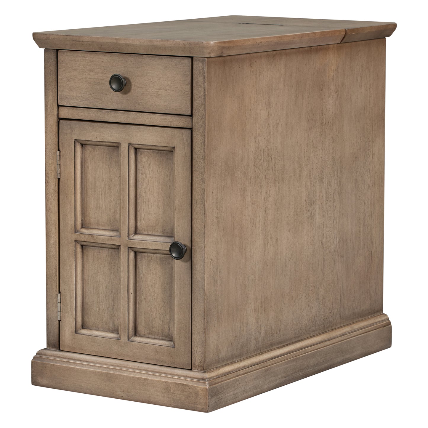 U-Can Classic Vintage Livingroom End Table Side Table With USB Ports And One Multifunctional Drawer With Cup Holders, Antique Brown