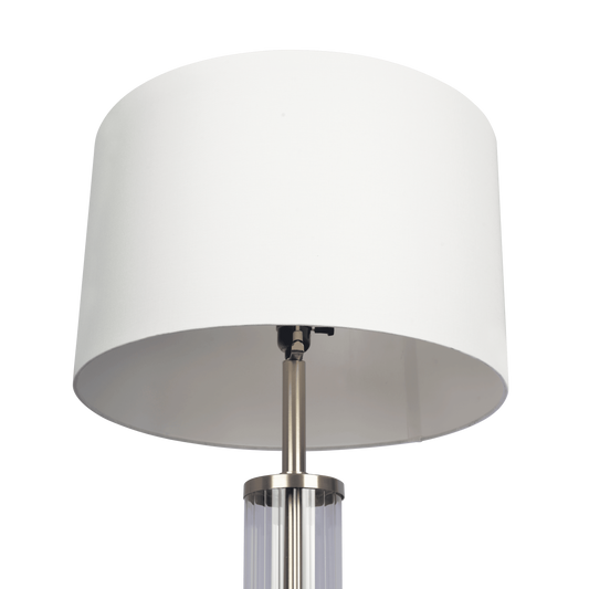 Nimbus Brushed Nickel Floor Lamp With 3-Way Rotary  Clear Glass Body  Metal Base