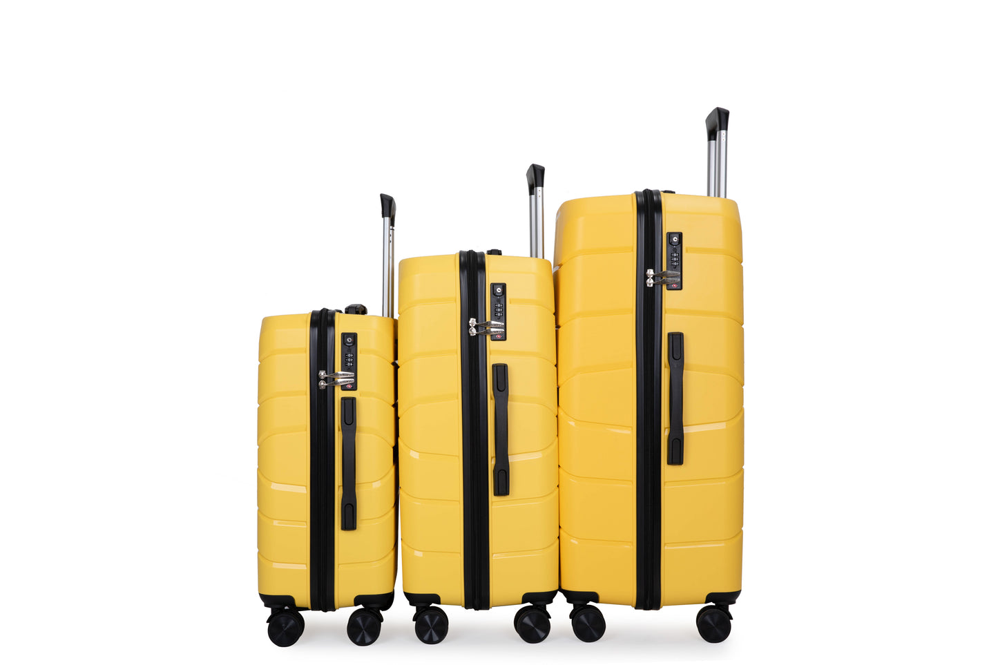 Hardshell Suitcase Spinner Wheels PP Luggage Sets Lightweight Durable Suitcase With TSA Lock,3-Piece Set   20 24 28   ,Yellow