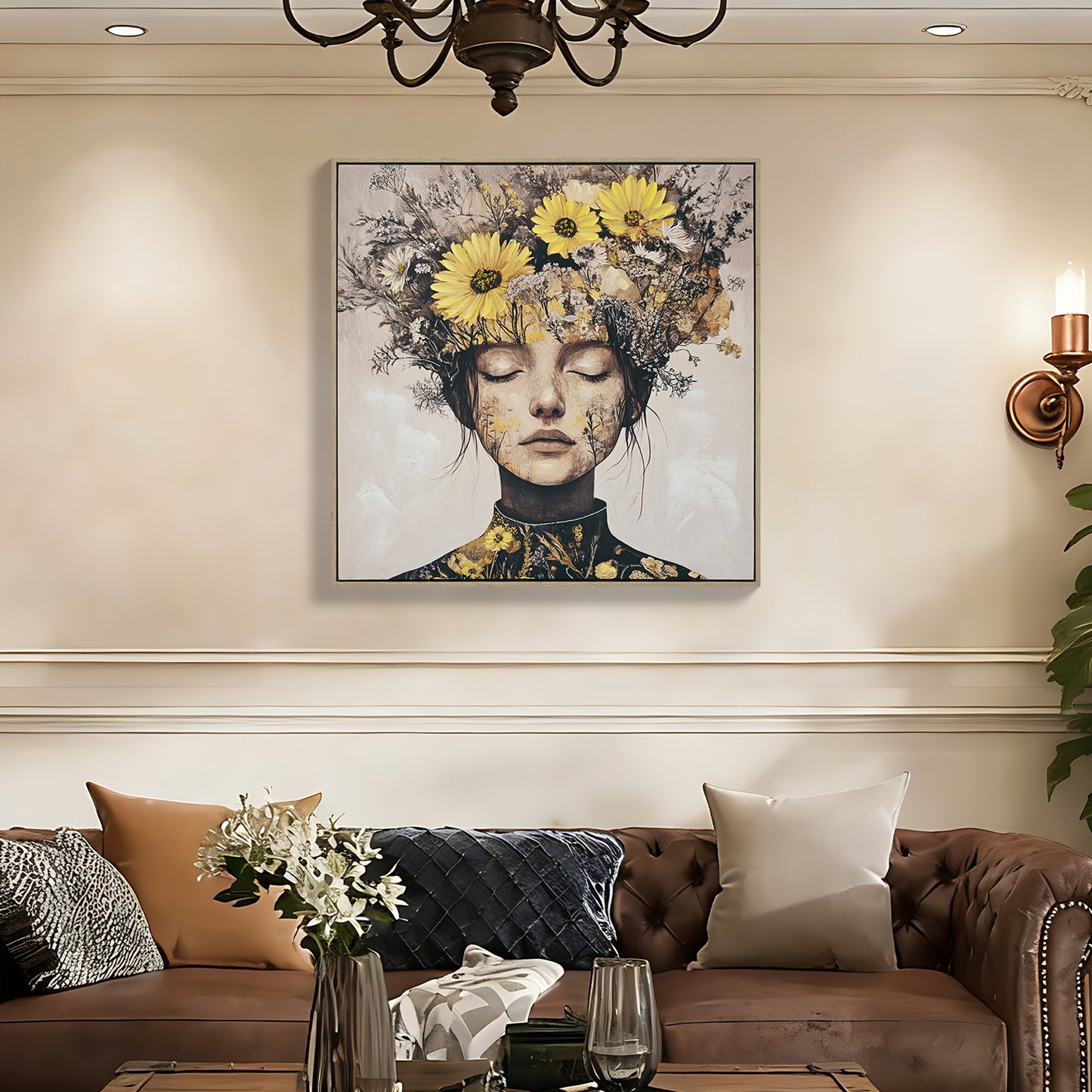 Beauty Posters Beauty Lady Wall Art Gold And White Floral Canvas Artwork For Living Room Modern Photo Prints For Home 24x24 Inch Bedroom Pictures Wall Decor