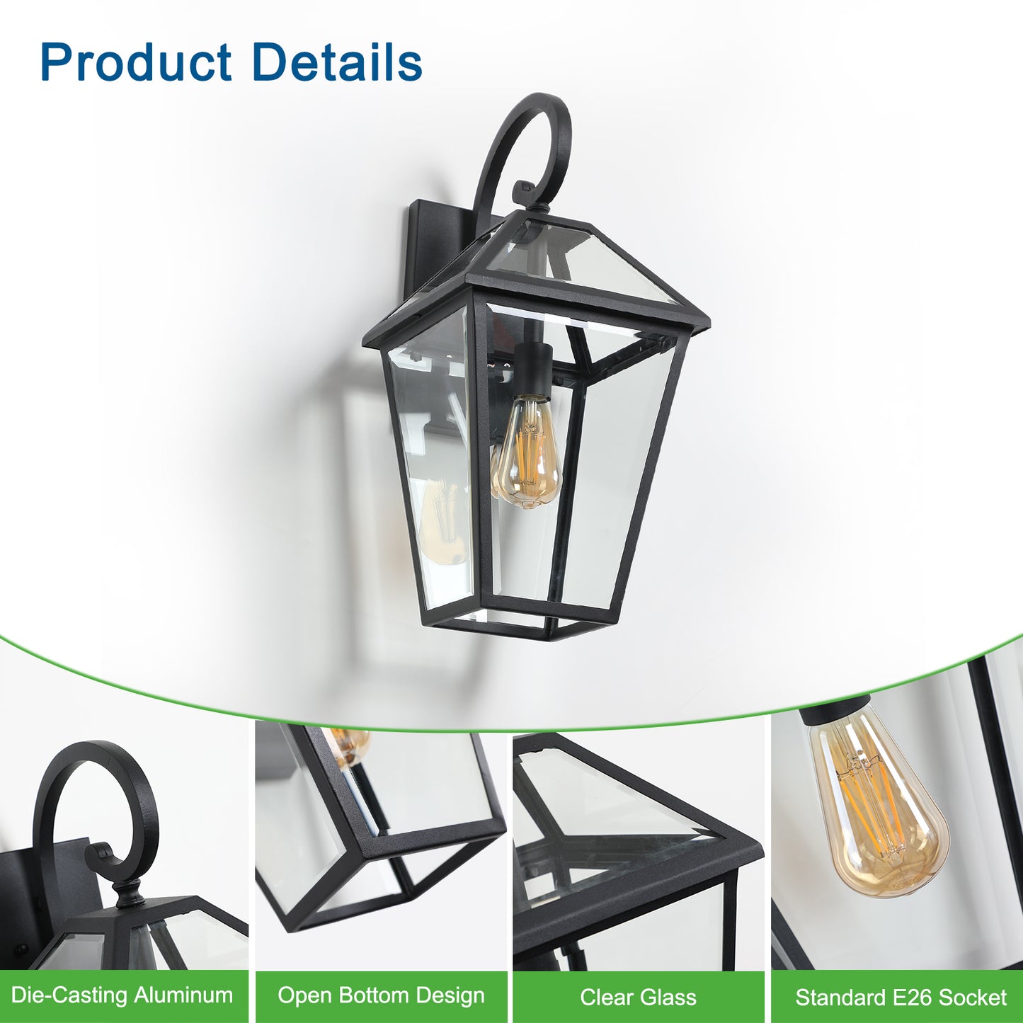 21 H2  Pack Outdoor Wall Lantern Light  Modern Black Metal & Clear Glass Sconce For Porch, Patio, And Garden Lighting Bulb Not Included