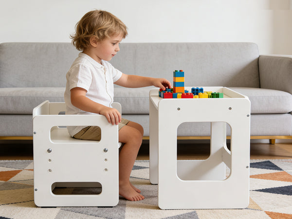 Weaning Table And Chair Set Height Adjustable Wooden Table Set For 1 To 3 Years Children Playing Learning Reading Eating