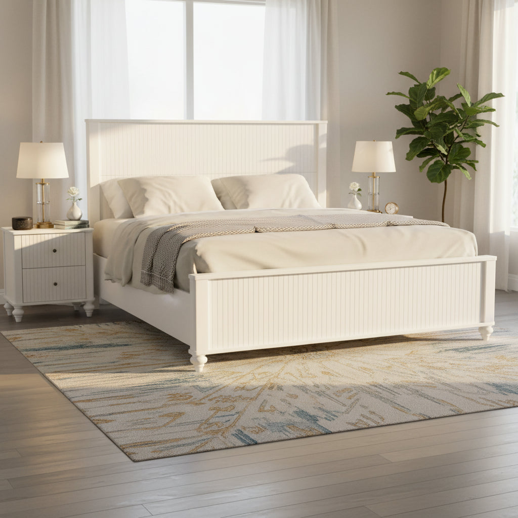 King Size Bed Frame In White - Solid Pine Wood & MDF, No Box Spring Needed, Modern Wooden Bed With Headboard And Footboard