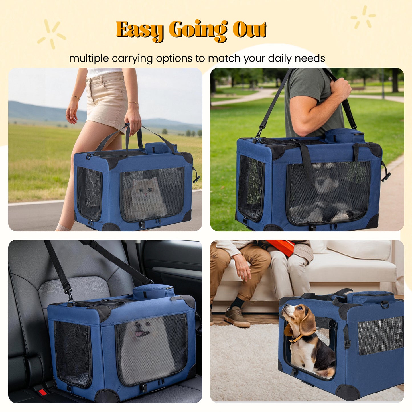 32   Soft Dog Crates Kennel, 3-Door Portable Folding Pet Carrier With Mesh Windows, Straps And Fleece Mat For Dogs, Cats, Rabbits, Meeting The Needs For Indoor, Outdoor, And Travel Use, Dark Blue
