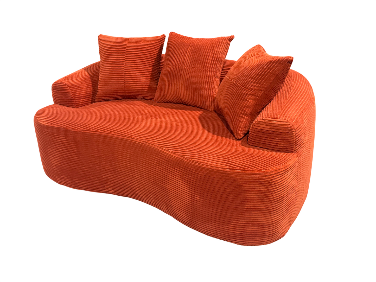 65.35   Curved Loveseat Sofa With Pocket Spring Cushions For Soft Seating, Small Space Couch With 3 Throw Pillows, No Assembly Needed, Red Orange