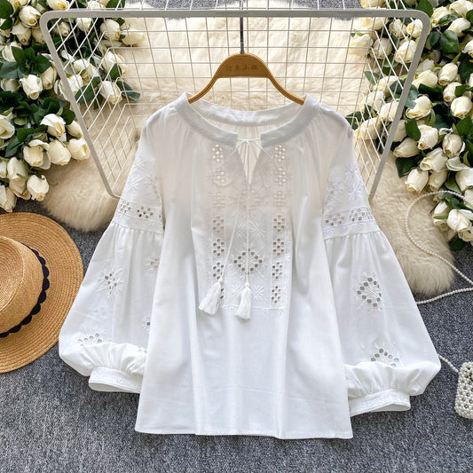 Retro Loose Casual Inner-layer Top With Lantern Sleeves
