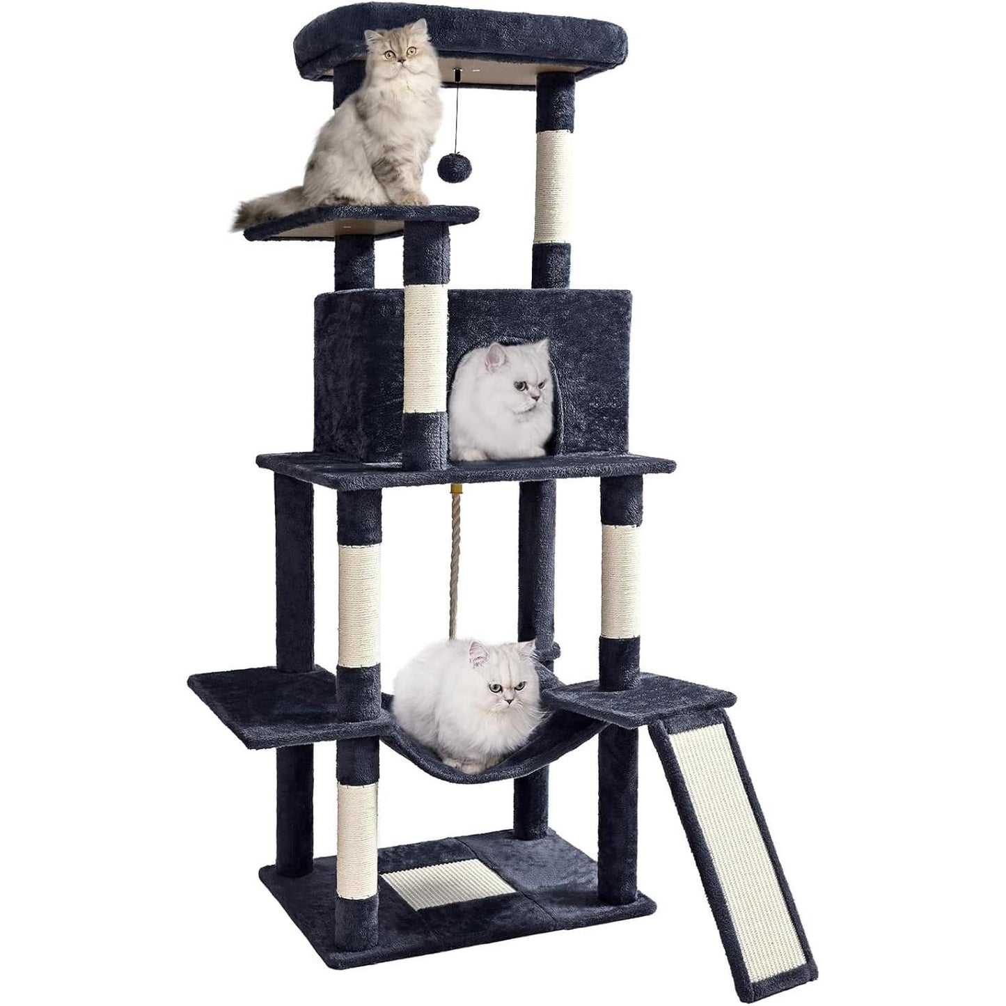 ABCPET 63-inch Multi-level Cat Climbing Frame, Indoor Cat Sisal Scratch Post, Cat Bed, Hammock, Hanging Ball, Extension Platform,Self-pickup Only