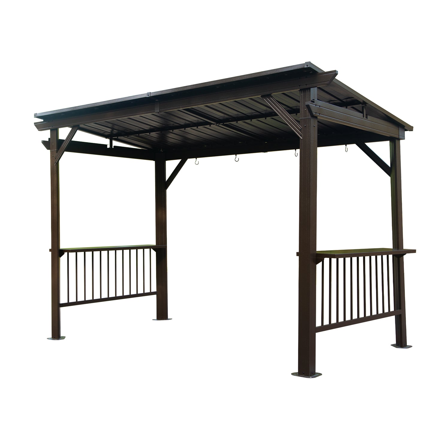6.5x12FT Hardtop Grill Gazebo, Outdoor BBQ Gazebo With 2 Side Shelves And Sloping Galvanized Steel Roof, Metal Permanent Grill Canopy With Ceiling Hooks For Patio, Lawn, Backyard, Deck, Brown