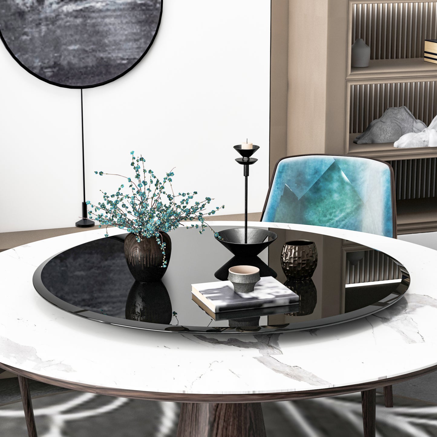 36  Inch Round Tempered Glass Table Top Black Glass 0.5  Inch Thick Beveled Polished Edge