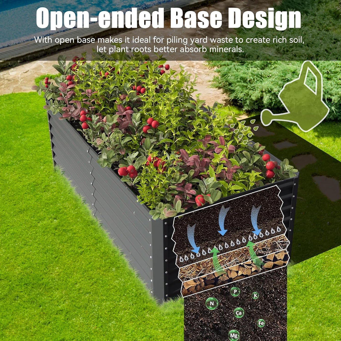8x4x1.5 Ft Galvanized Raised Garden Bed, Outdoor Planter Garden Boxes Large Metal Planter Box For Gardening Vegetables Fruits Flowers, Dark Grey