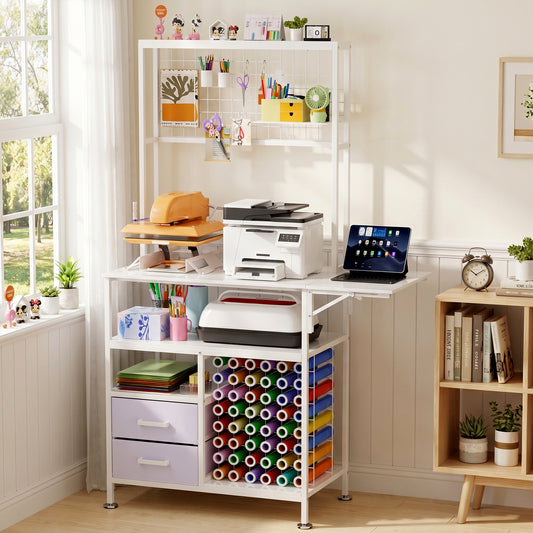 Large Foldable Heat Press Table With Storage, Pegboard And Hooks, Heat Press Stand With Vinyl Holder And Drawer, Metal Craft Table Workbench For DIY Sublimation Transfer