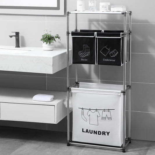 Laundry Hamper 3 Tier Laundry Sorter With 4 Removable Bags For Organizing Clothes, Laundry, Lights, Darks ,Three Hooks