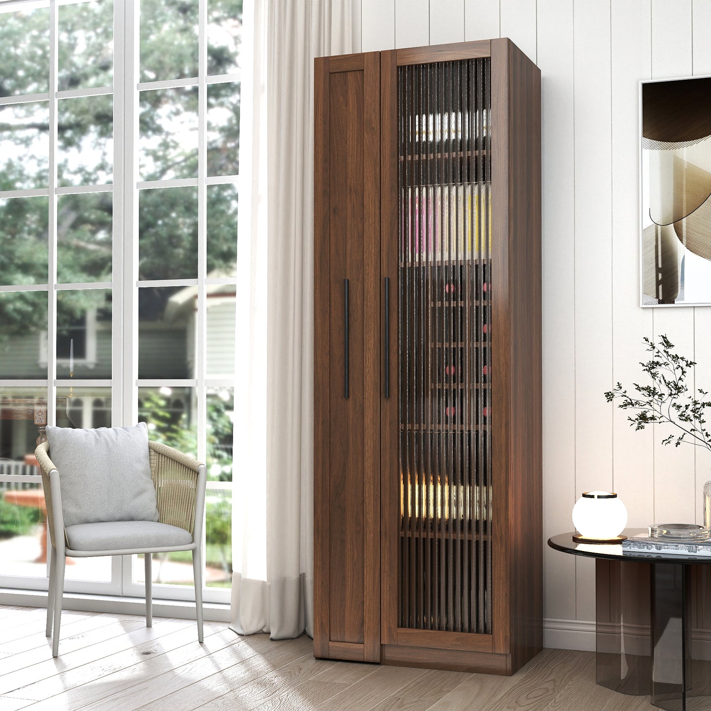 Kitchen Pantry Cabinet With Multi-functional Pull-out Multi-tier Storage Shelf,Farmhouse Storage Cabinet With Glass Doors,Pantry Organizers For Kitchen, Bar Cabinet,Dining Room