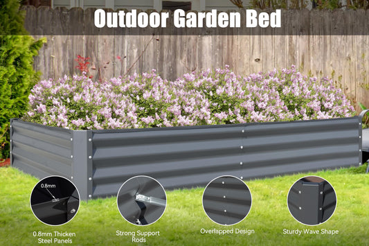 8x4x1 Ft Galvanized Raised Garden Bed, Outdoor Planter Garden Boxes Large Metal Planter Box For Gardening Vegetables Fruits Flowers, Gray