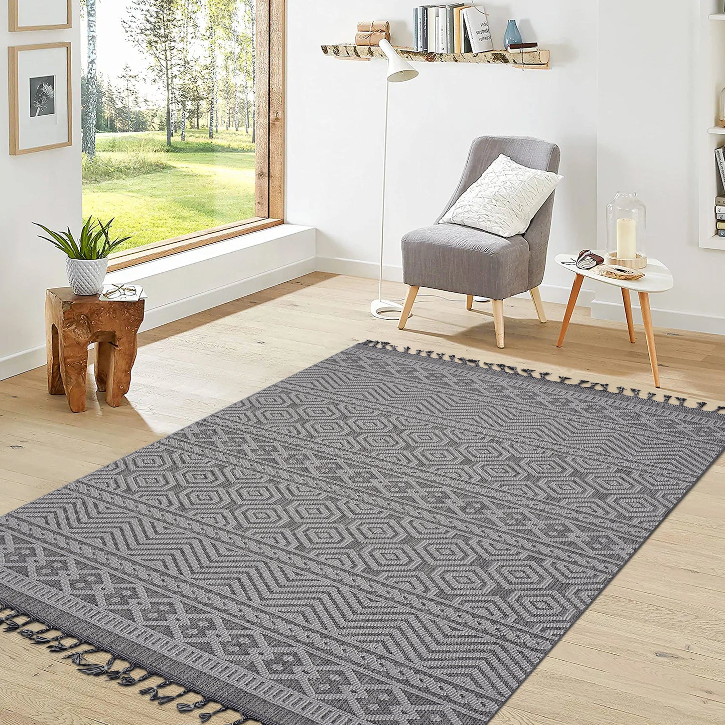 Guros  5X7 Grey  White  Geometric Indoor  Outdoor Area Rug
