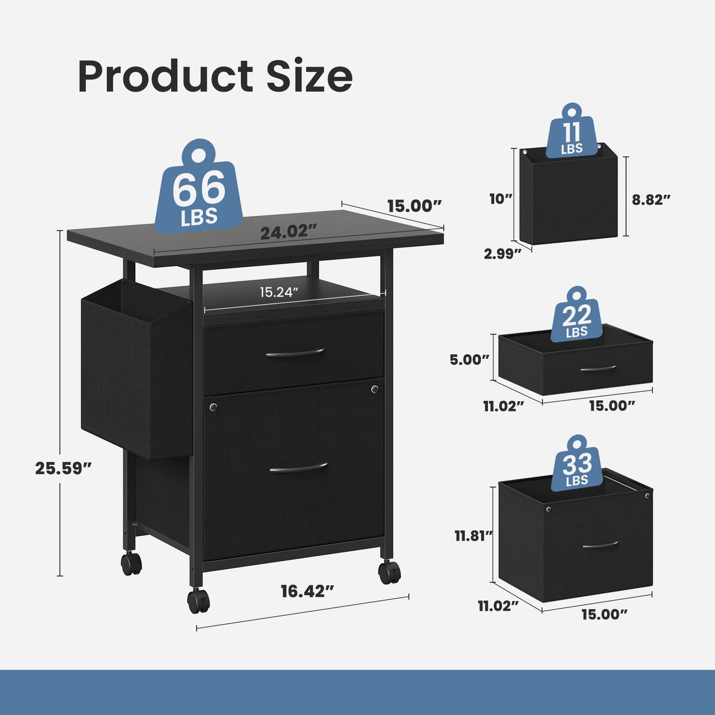 Rollable Filing Cabinet, Equipped With Drawers And Storage Shelves, Printer Placement Area, Size Suitable For A4 Paper Size