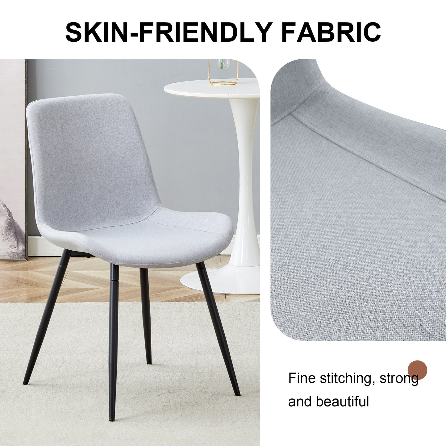 Comfortable Linen-Cotton Dining Chair Set - Six Pieces In Light Gray.Integrated Seat And Backrest,Linen-Cotton Material,Curved Widened Cushion Design For More Comfort.