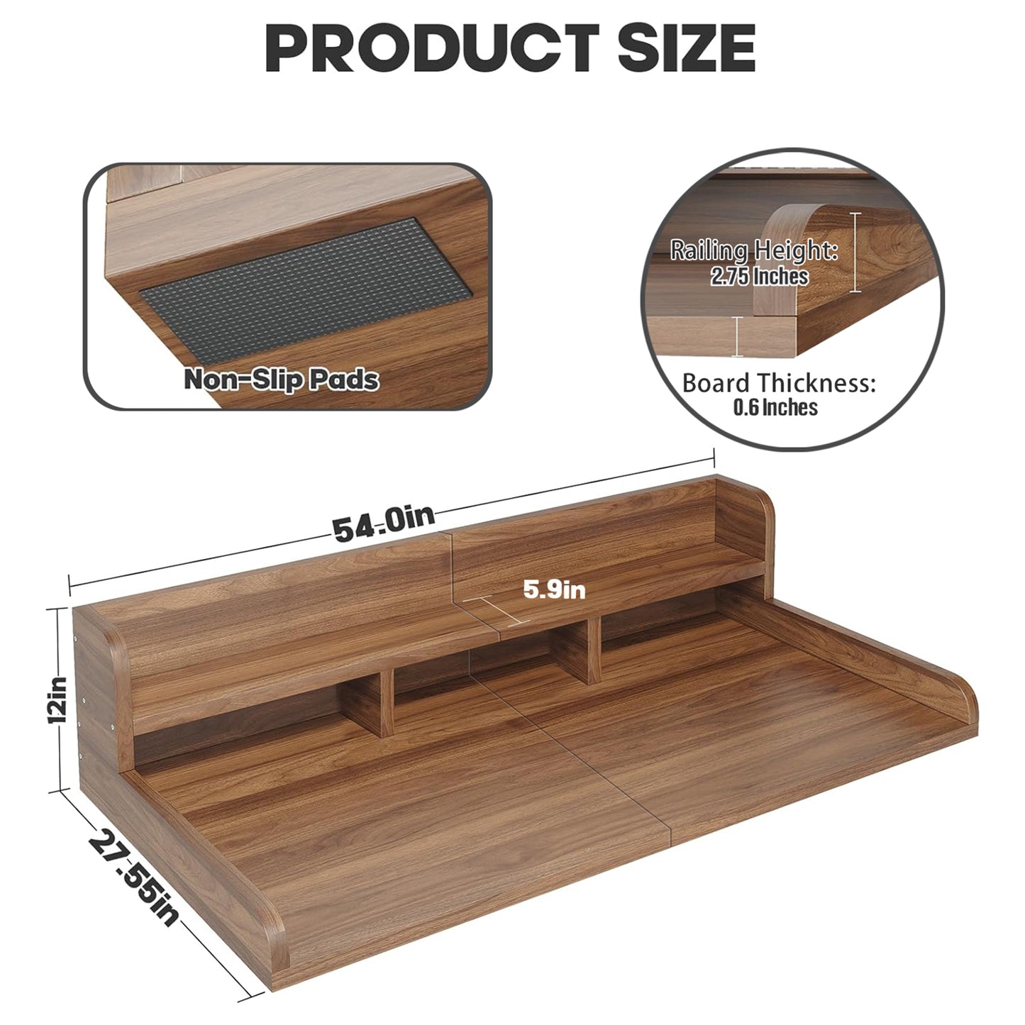 Washer Dryer Countertop With Non-slip Pads, Laundry Wood Shelf Topper With Edge, 54 Width X 27.5 Depth Double Layer Organizer For Washer And Dryer Laundry Hamper Counter Storage Organization DW