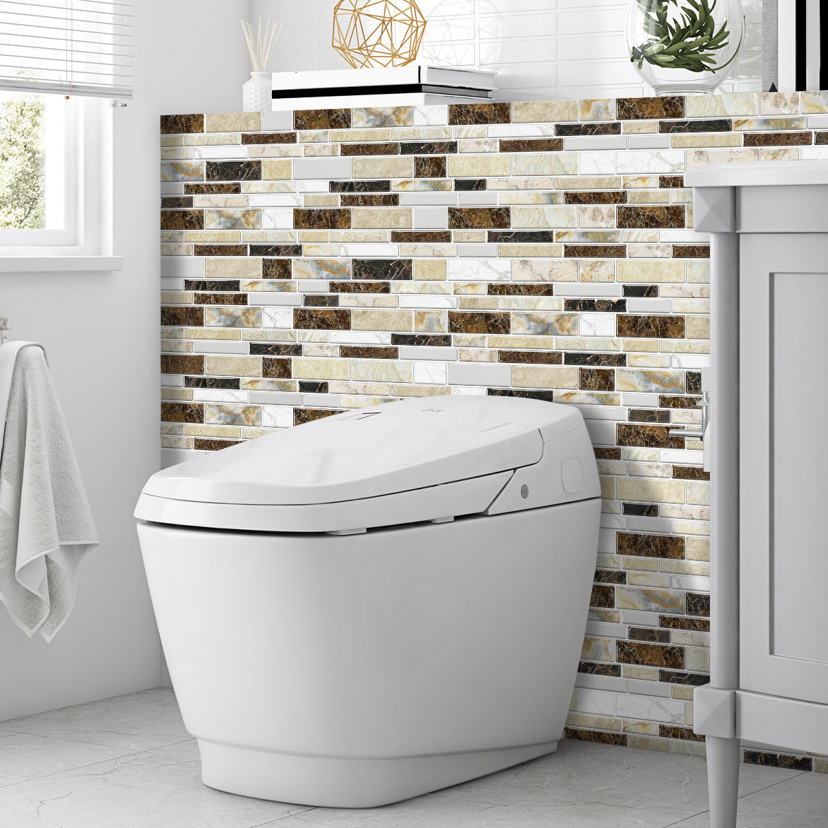 Classic Imitation Porcelain Tile Peel And Stick Back Splash PVC Marble Tile Sticker Waterproof And Oil Proof