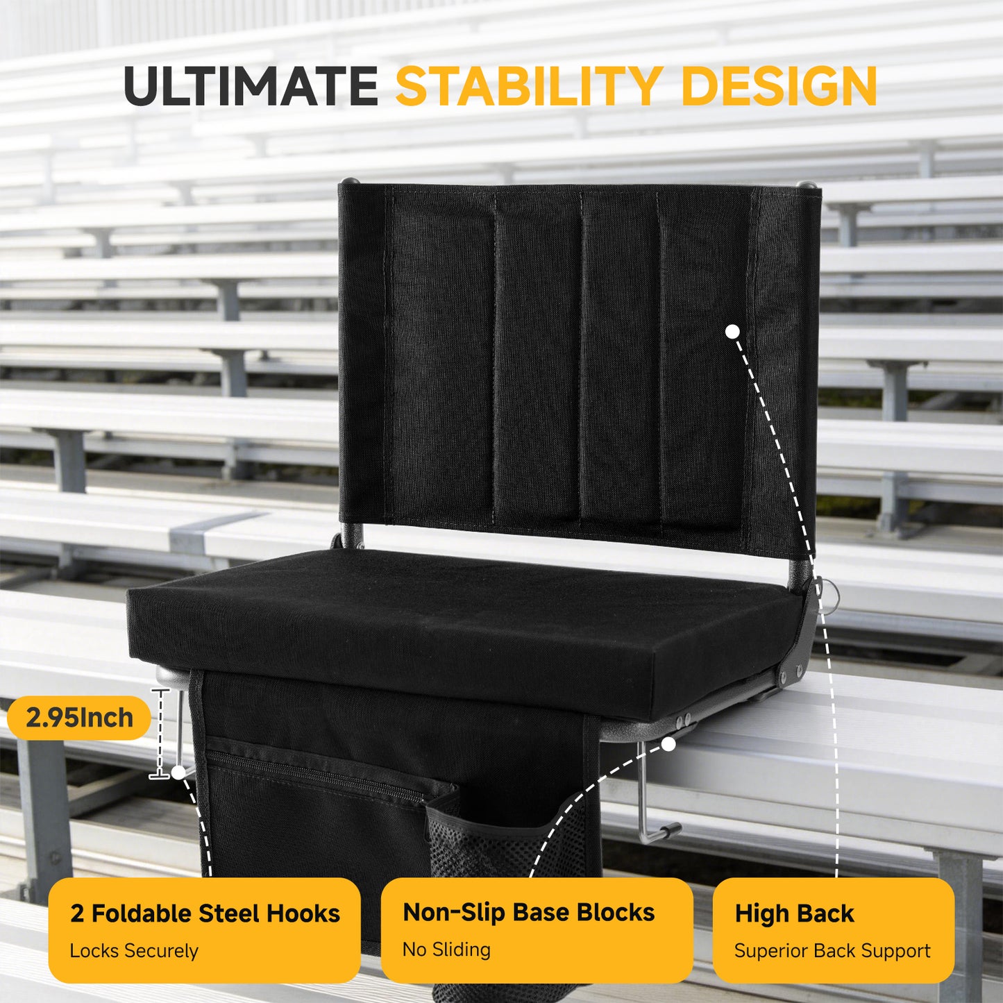 Stadium Seats With Backrest Support, Thick Seats With Cup Holders, Storage Pockets, Padded Shoulder Straps And Built-in Handles, And Step-like Design